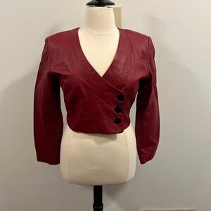 Vintage Lew Magram Red Leather Cropped Jacket Sz 14